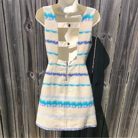Alice + Olivia 2 Mini Dress Cream Blue Stripes Sleeveless Cut Out XS Everleigh - Picture 6 of 10